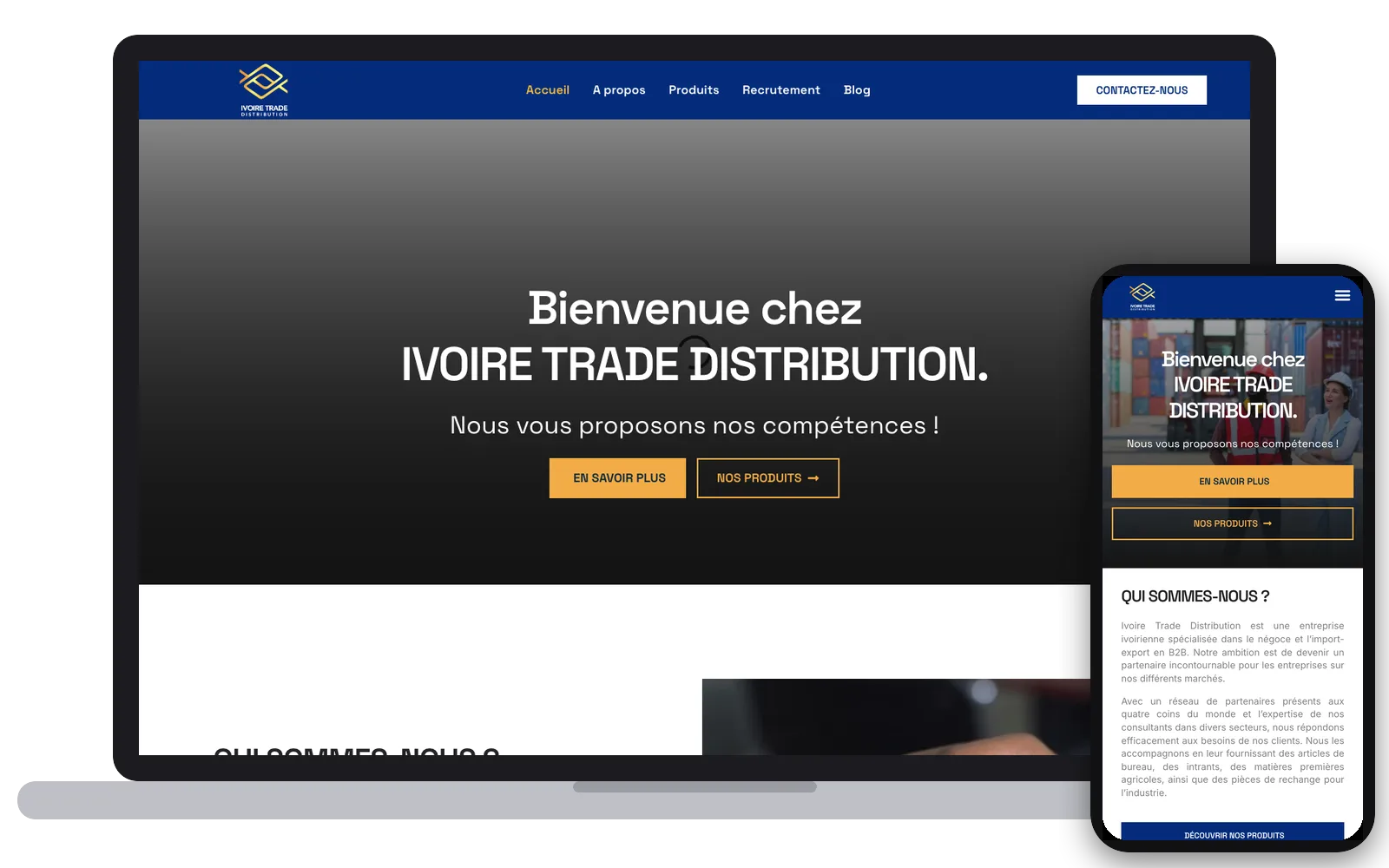 Ivoire Trade Distribution : site web sur ordinateur et smartphone, réalisé par Digit Communication