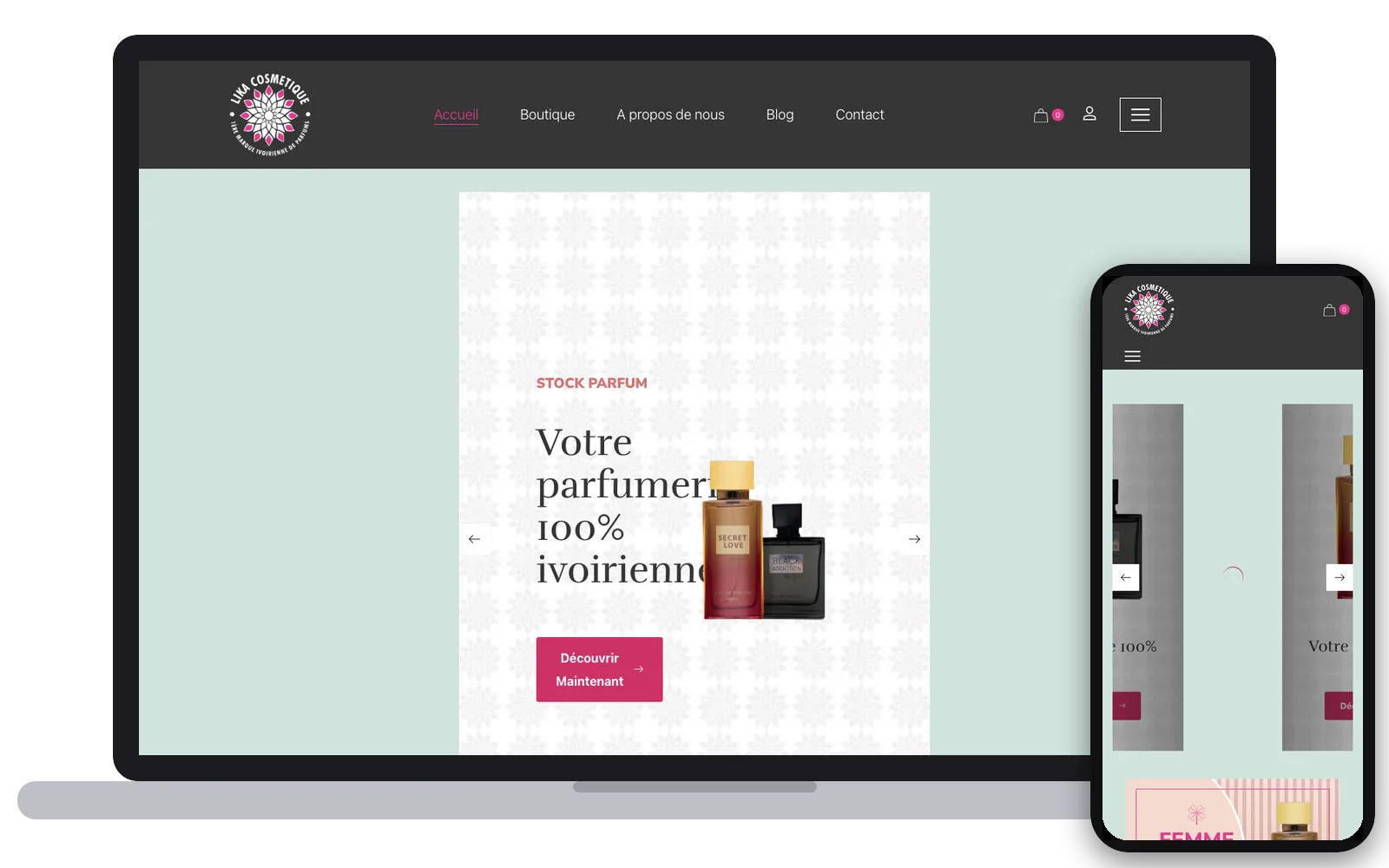 Lika Cosmétiques : site web sur ordinateur et smartphone, réalisé par Digit Communication