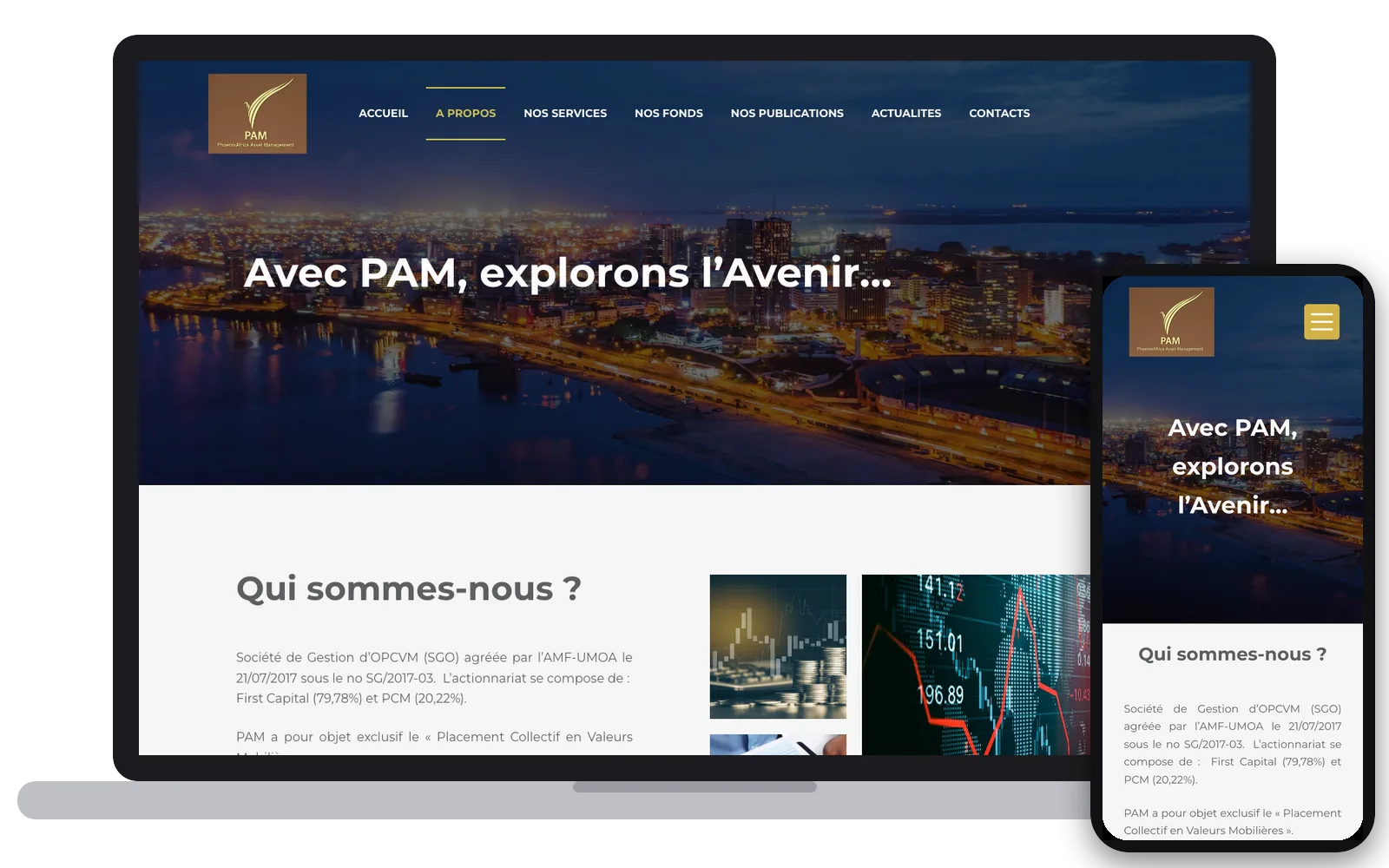 PhoenixAfrica Asset Management : site web sur ordinateur et smartphone, réalisé par Digit Communication