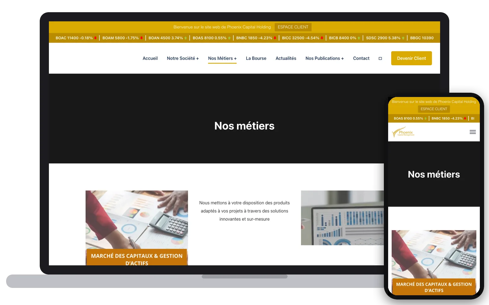 Phoenix Capital Management : site web sur ordinateur et smartphone, réalisé par Digit Communication