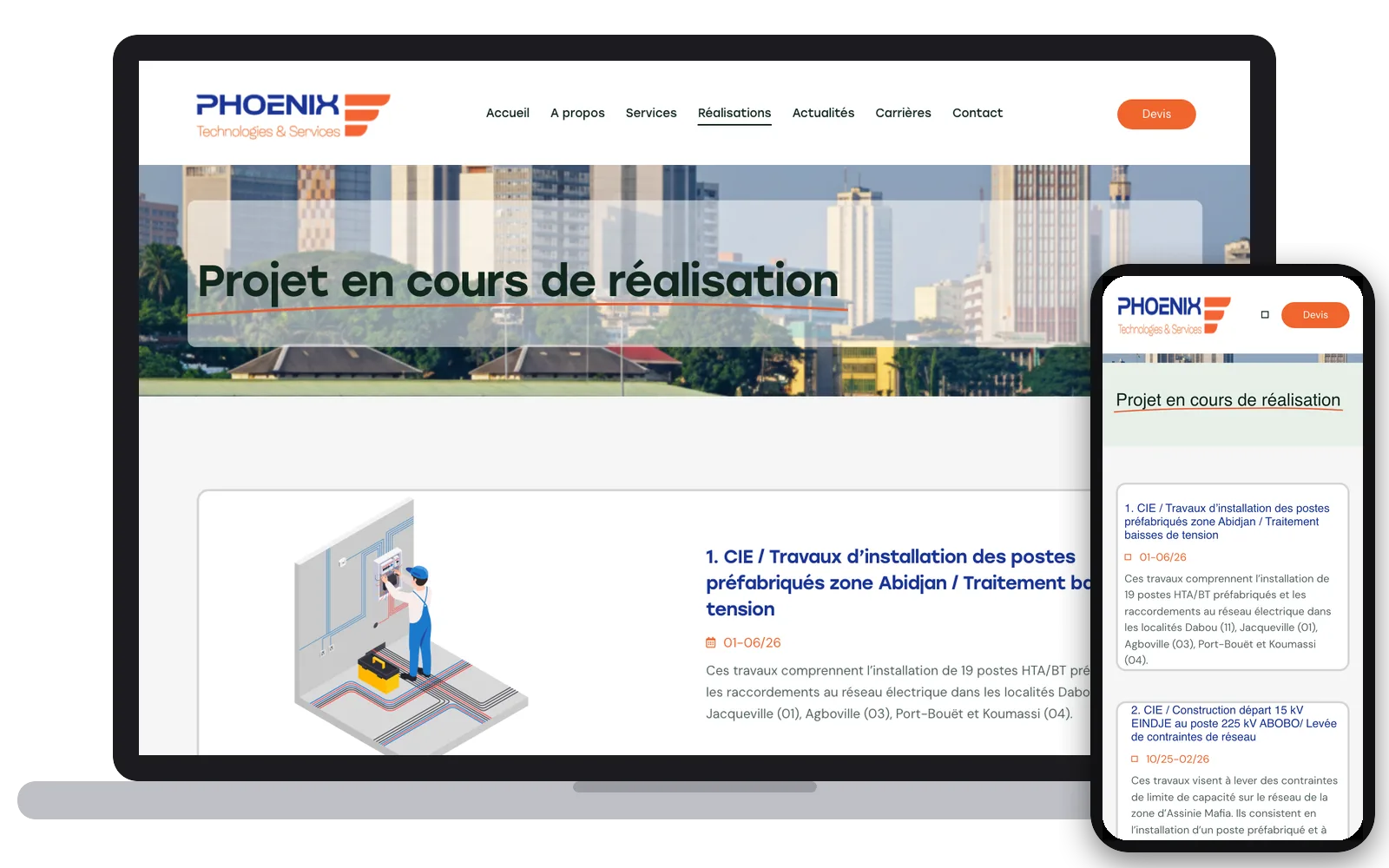 Phoenix Technologies & Services : site web sur ordinateur et smartphone, réalisé par Digit Communication