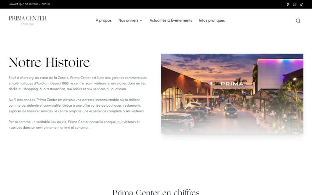 Prima Center : page d'accueil du site web réalisé par Digit Communication