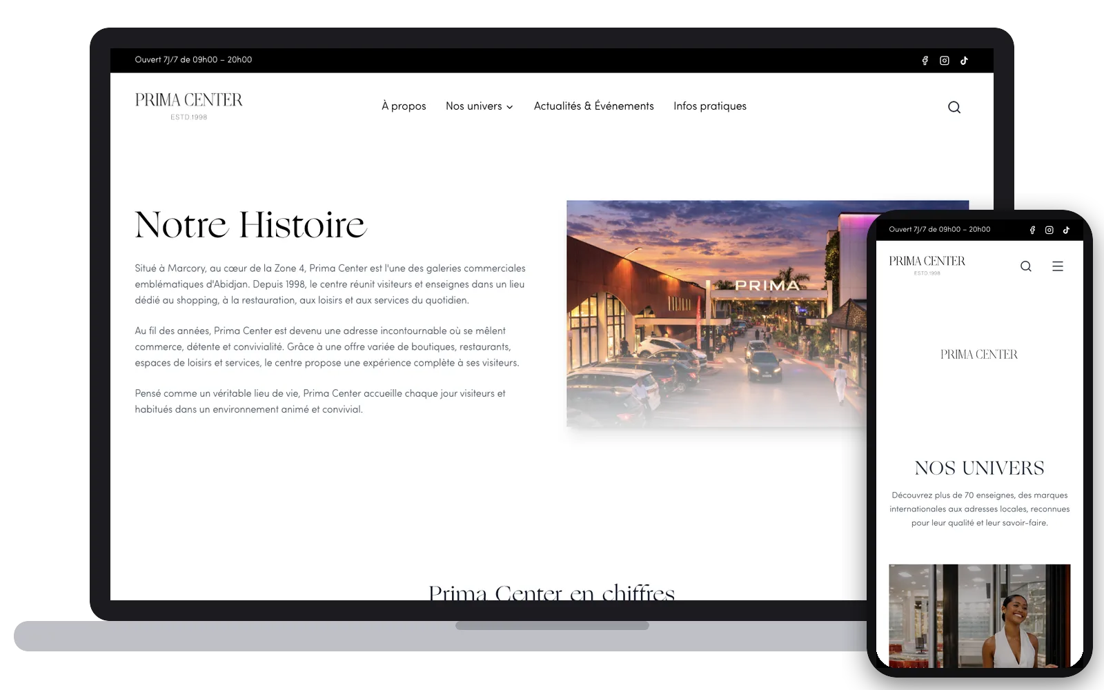 Prima Center : site web sur ordinateur et smartphone, réalisé par Digit Communication