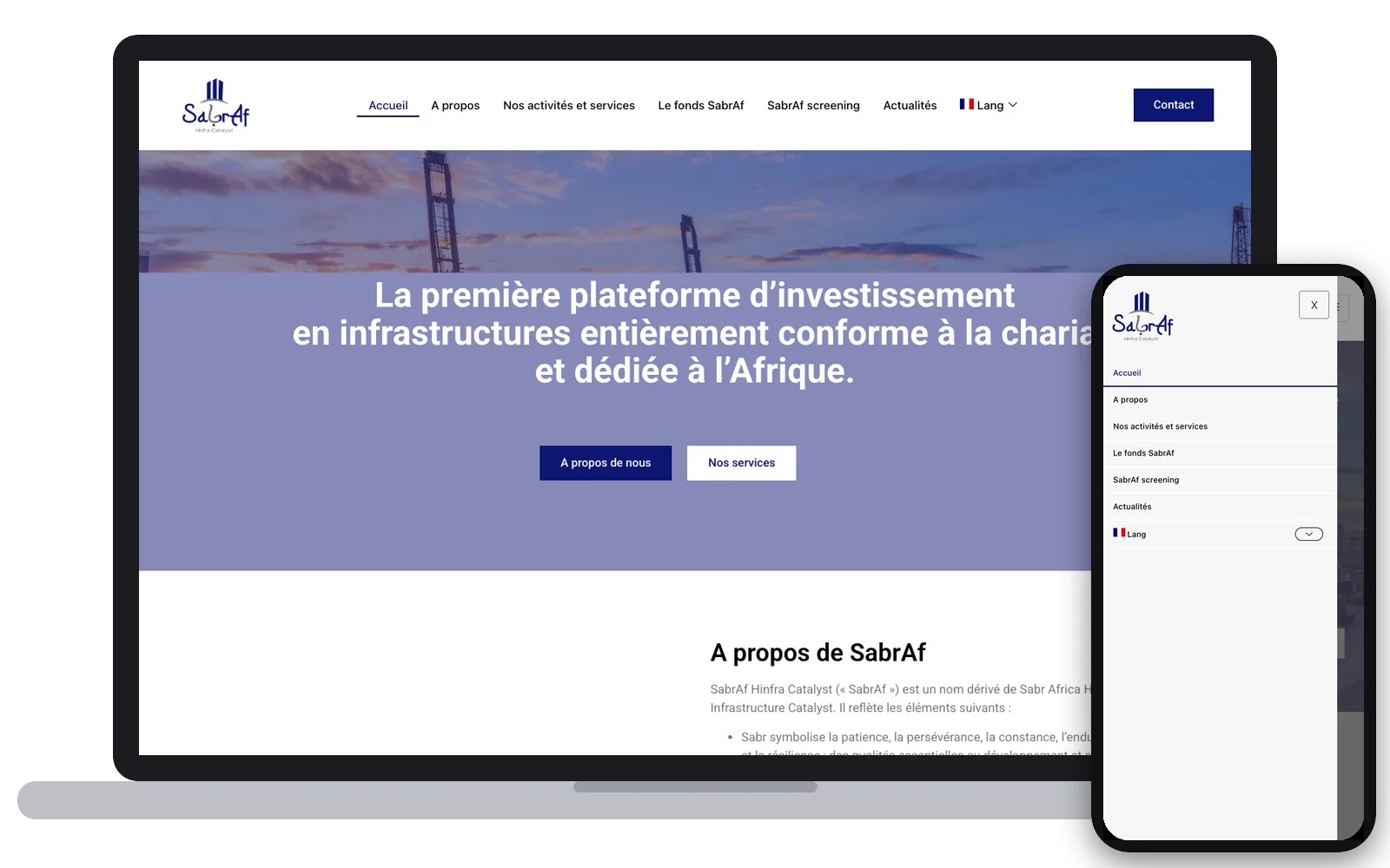 SabrAf : site web sur ordinateur et smartphone, réalisé par Digit Communication