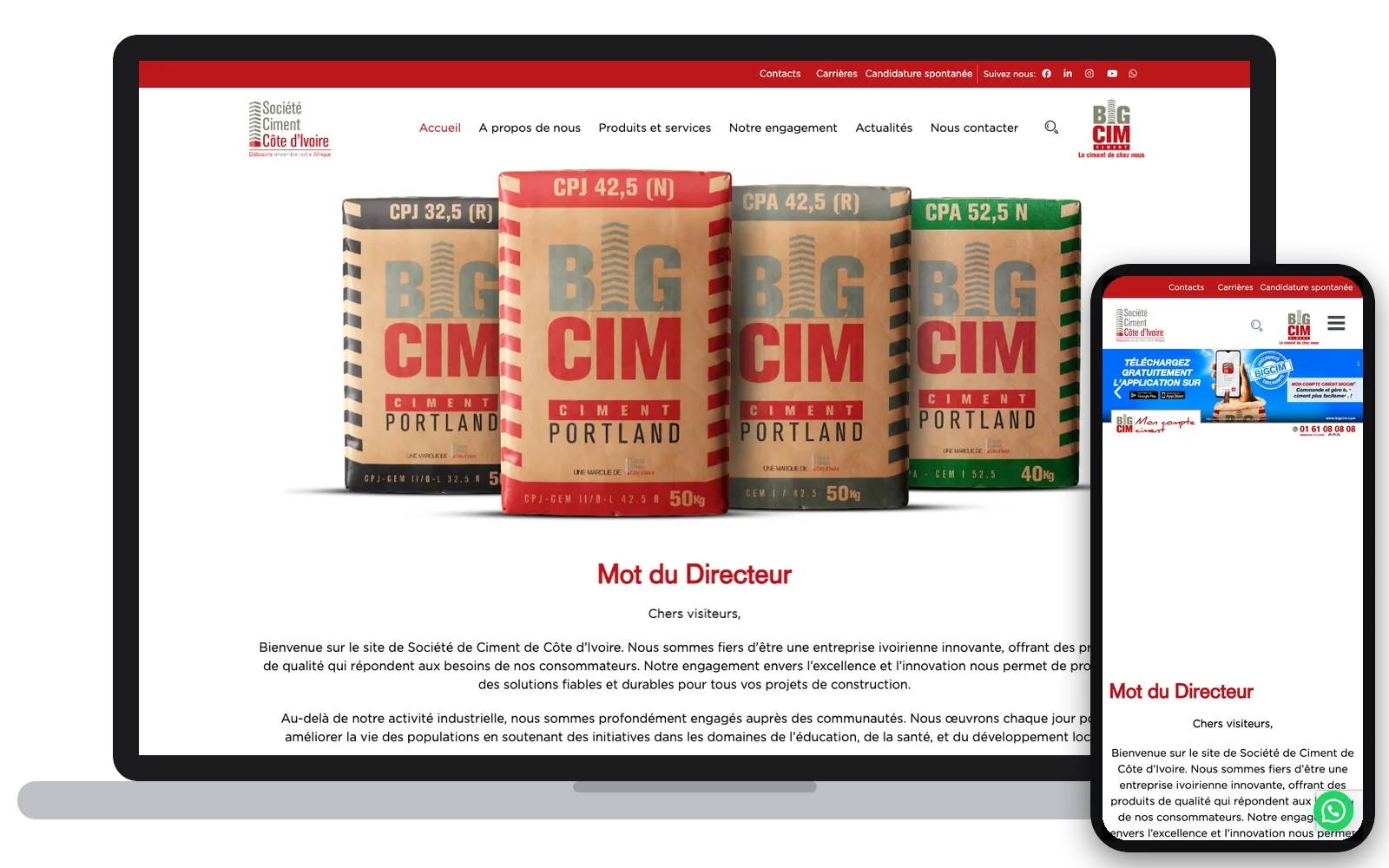 SC-CI (BIGCIM) : site web sur ordinateur et smartphone, réalisé par Digit Communication