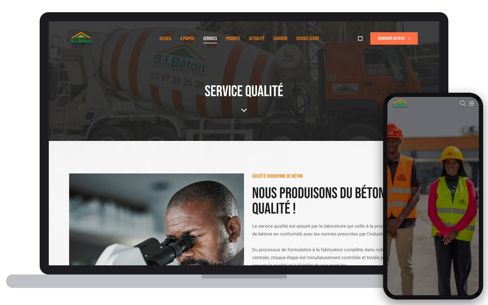 S.I.Béton : site web sur ordinateur et smartphone, réalisé par Digit Communication