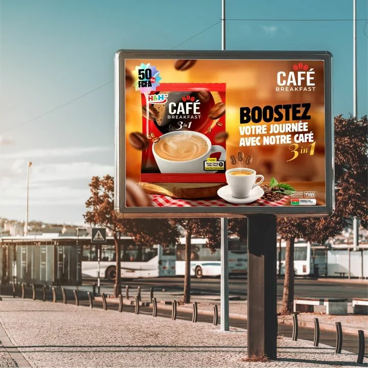 Panneau publicitaire pour un café 3 en 1